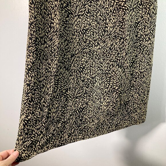 Womens Vintage Ann Taylor Silk Maxi Skirt Leaf Pattern Black Tan Lined 6 Silk Po - Picture 4 of 9